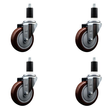 Service Caster 4'' Maroon Poly Wheel Swivel 1-3/8'' Expanding Stem Caster Set, 4PK SCC-EX20S414-PPUB-MRN-138-4